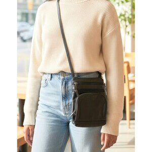 Black Leather Crossbody Sling Purse Multiple Compartments Vintage C-Bags